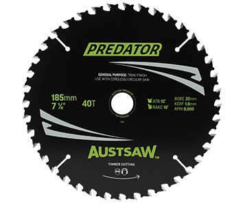AUSTSAW TIMBER BLADE 185MM X 20/16 BORE X 40 T THIN KERF 